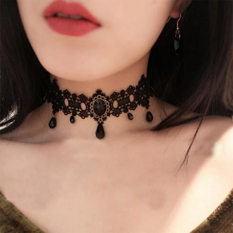Black dahlia flower necklace