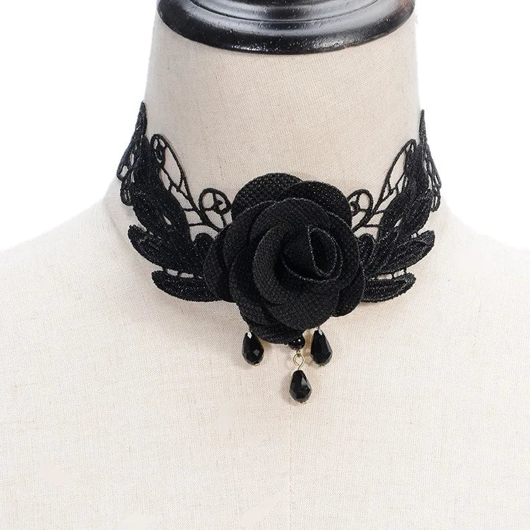 Black dahlia flower necklace