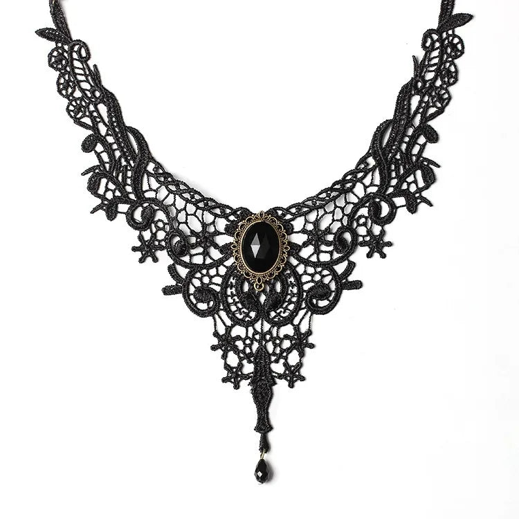 Black dahlia flower necklace