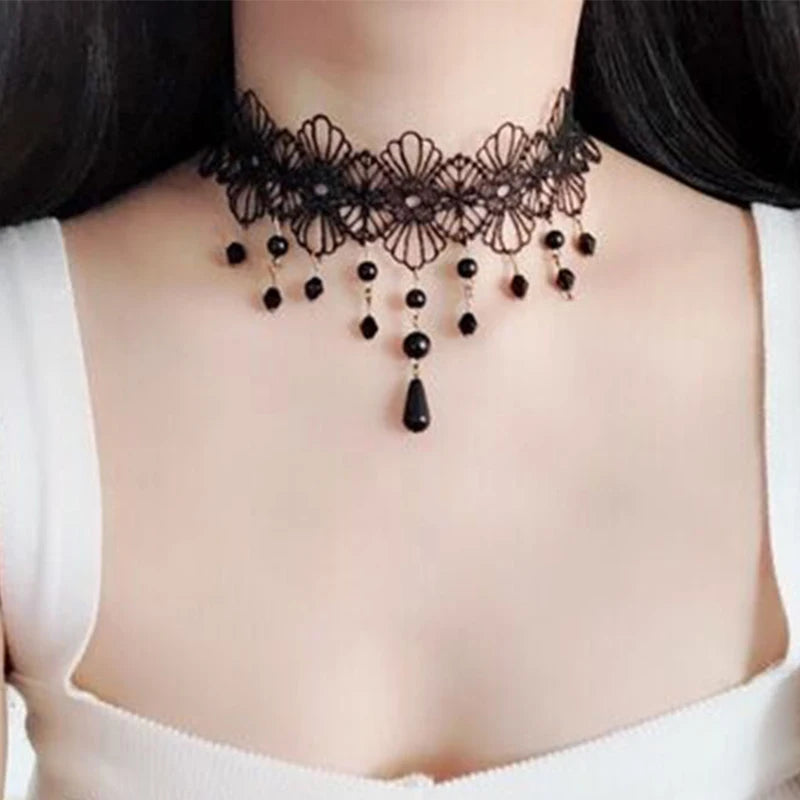 Black dahlia flower necklace