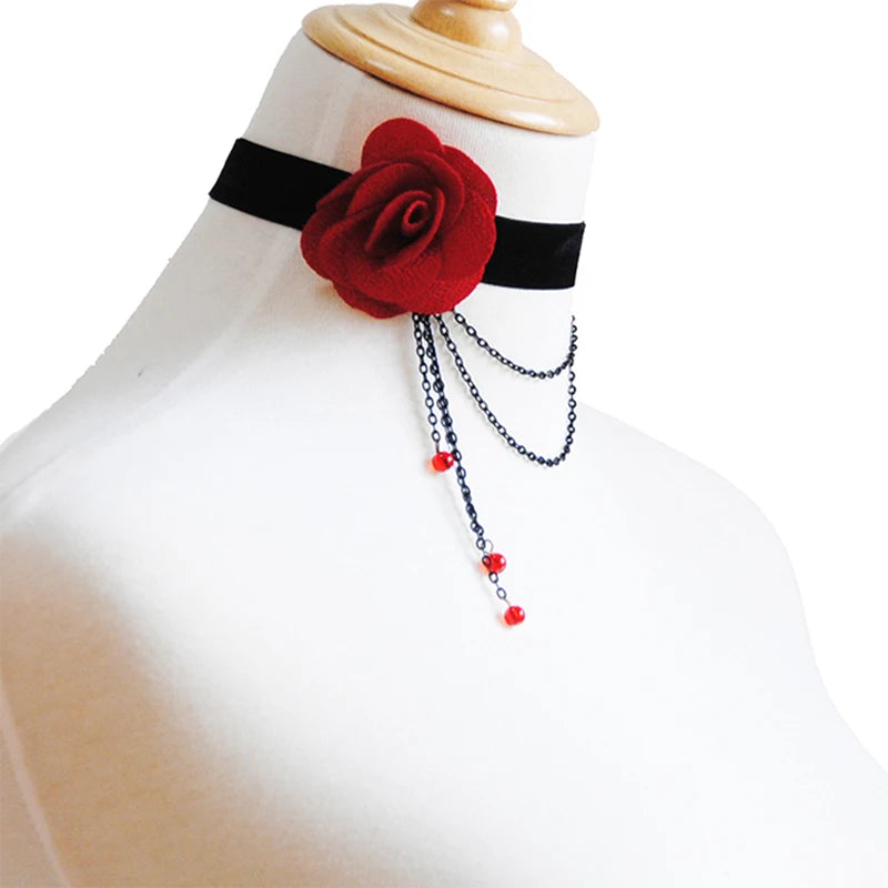 Black dahlia flower necklace