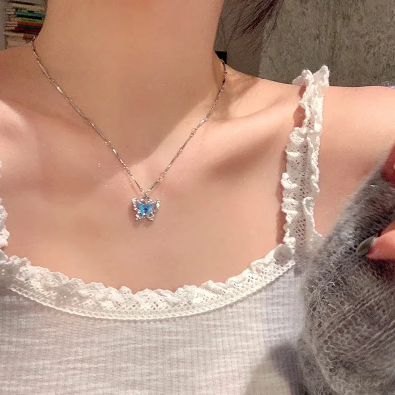 Blue butterfly necklace
