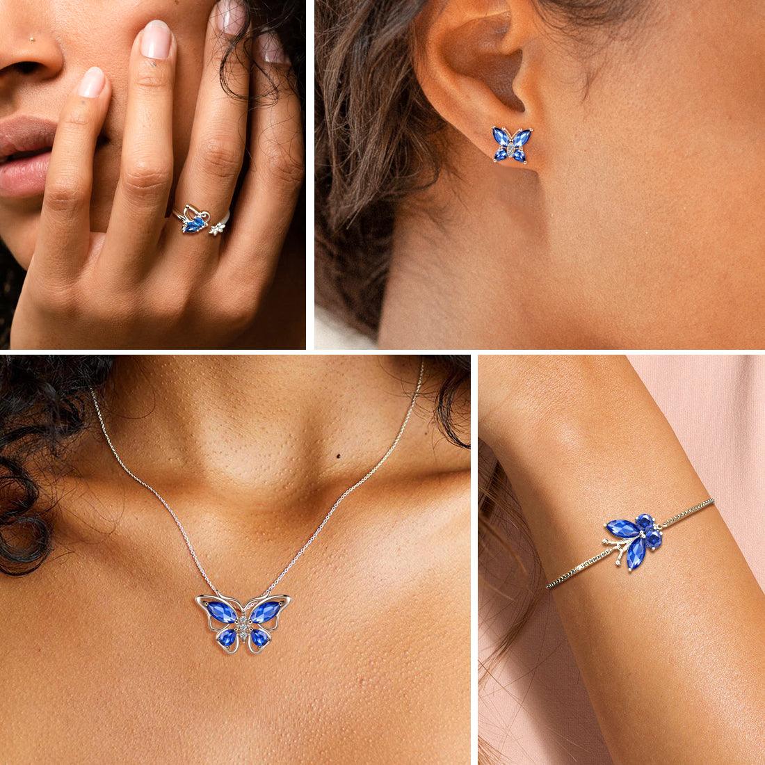 Butterfly Gemstone ring, necklace and earrings