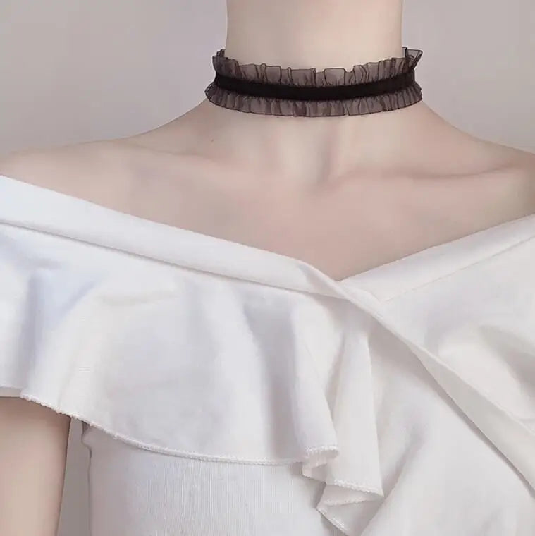 Black dahlia flower necklace