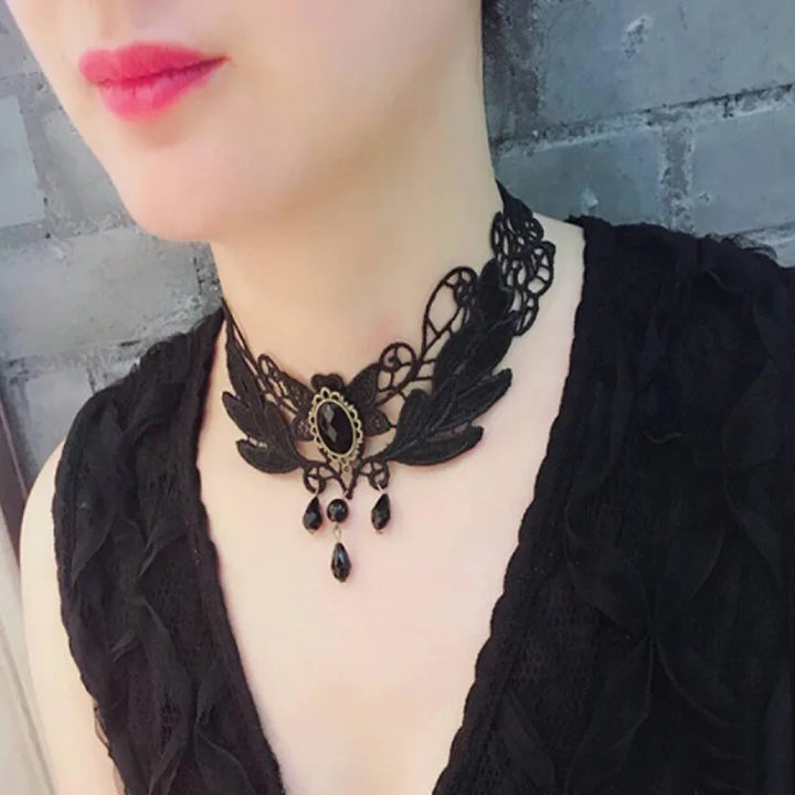 Black dahlia flower necklace