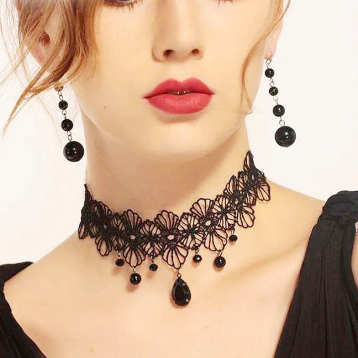 Black dahlia flower necklace