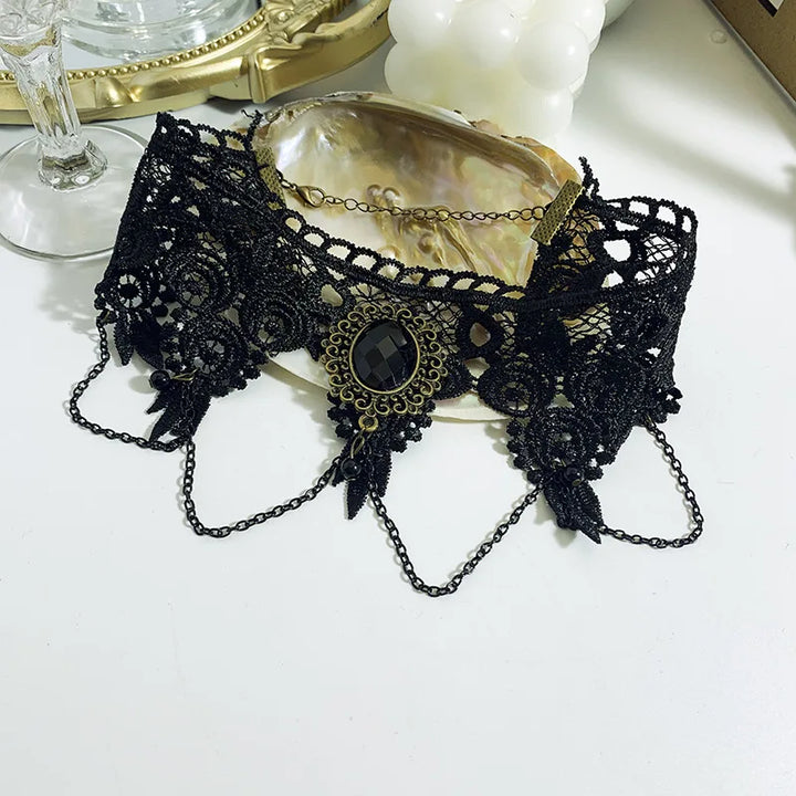 Black dahlia flower necklace