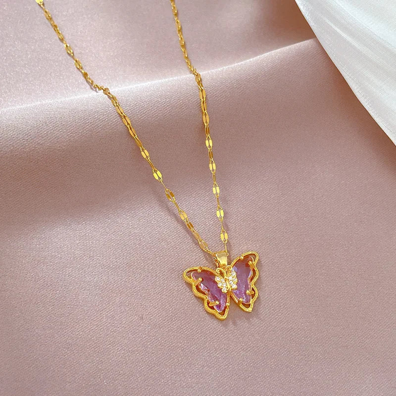 Purple butterfly necklace