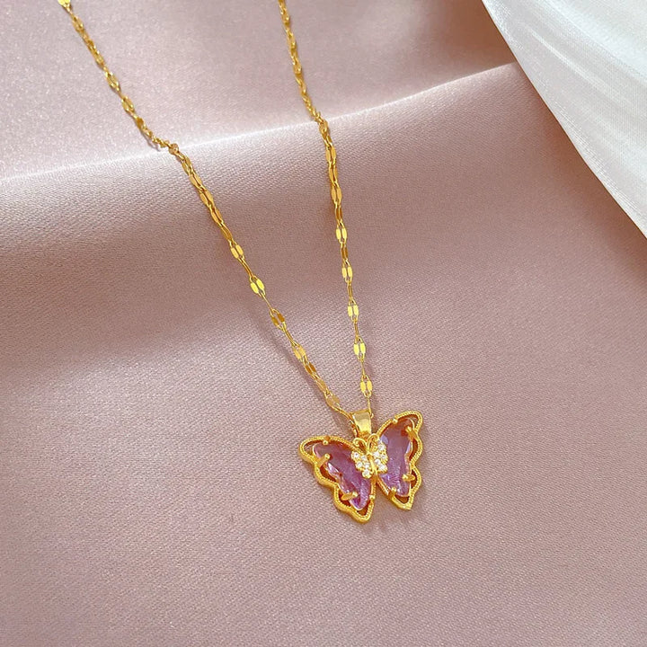 Purple butterfly necklace