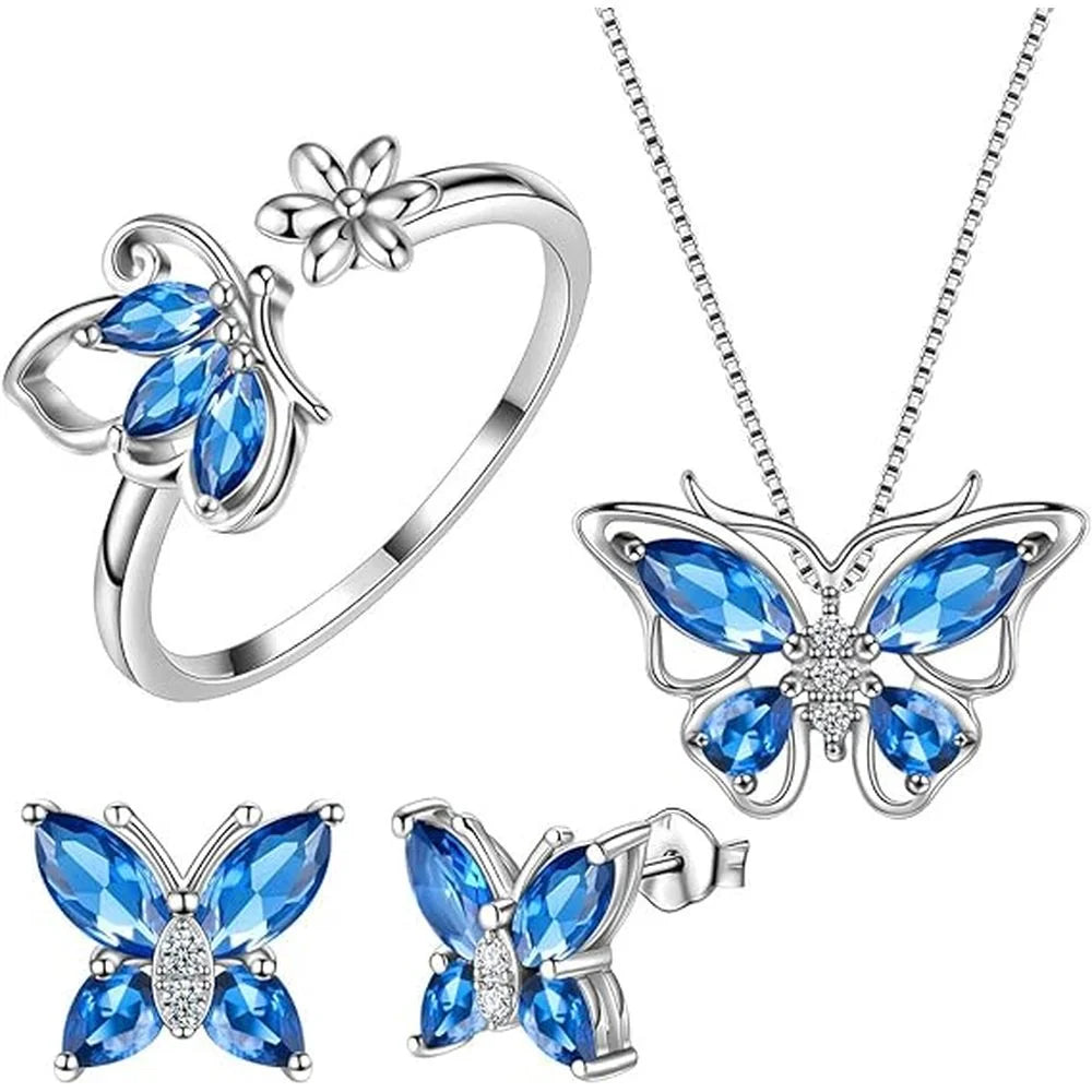 Butterfly Gemstone ring, necklace and earrings