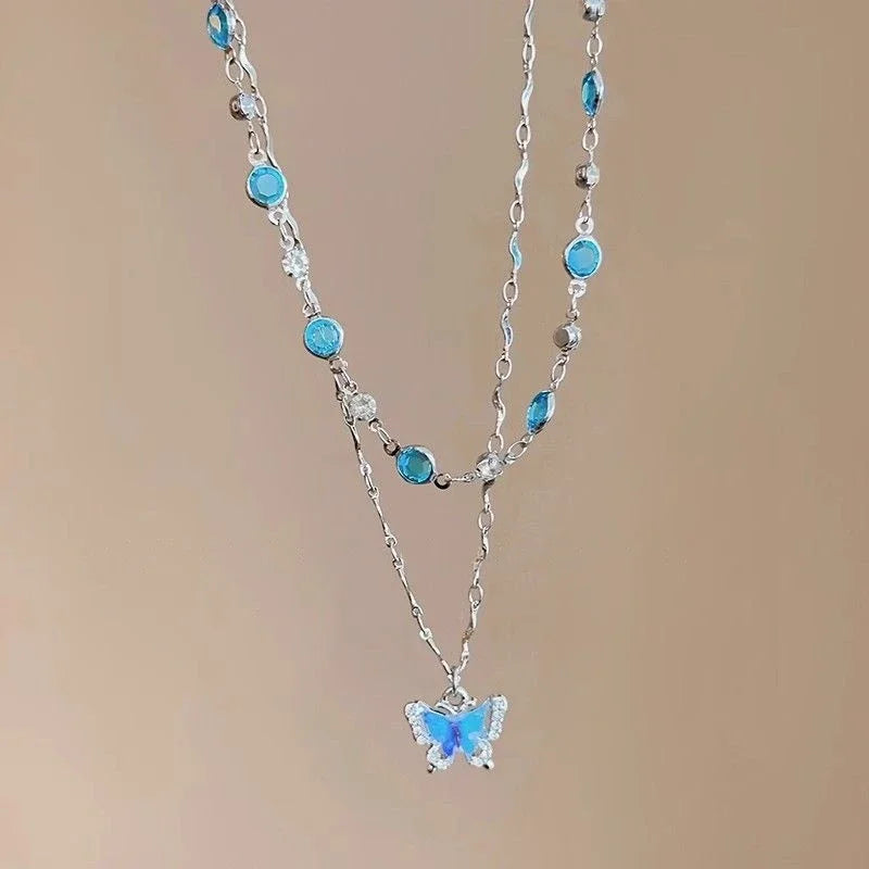 Blue butterfly necklace