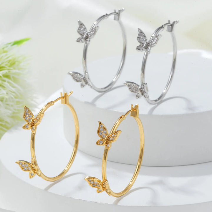 Butterfly hoop earrings