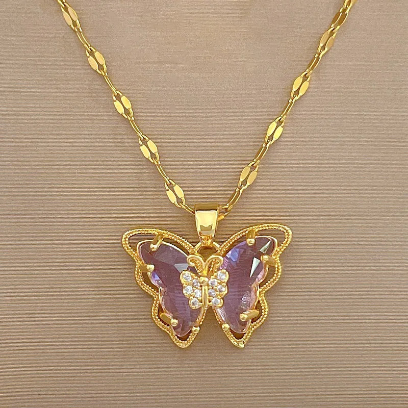 Purple butterfly necklace