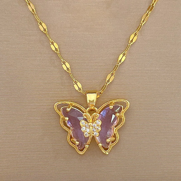 Purple butterfly necklace