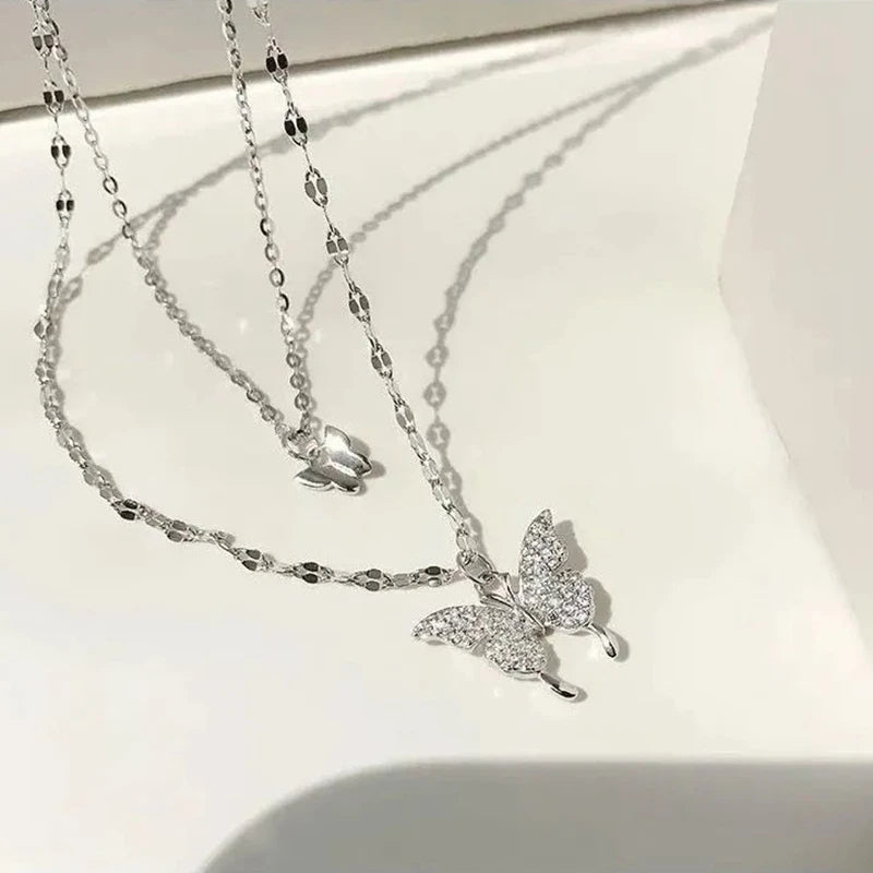 Butterfly necklace silver