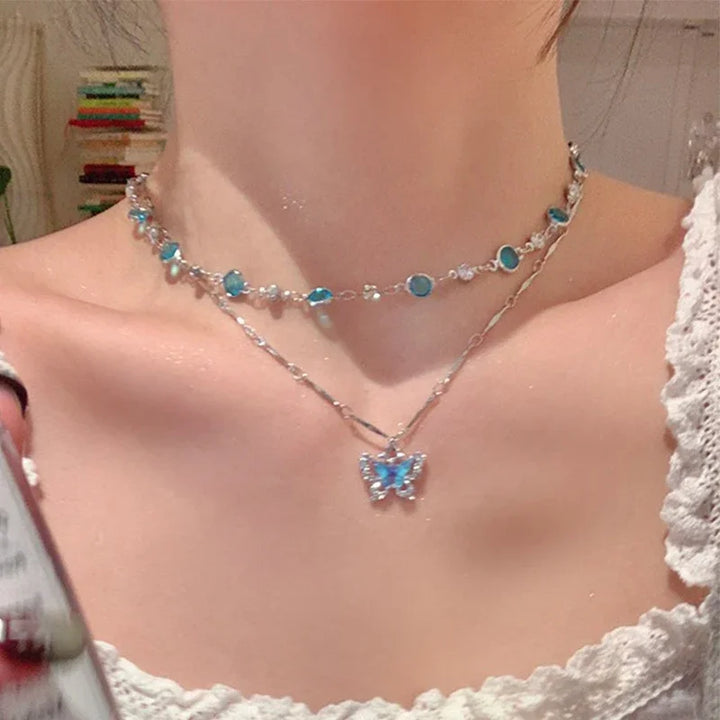 Blue butterfly necklace
