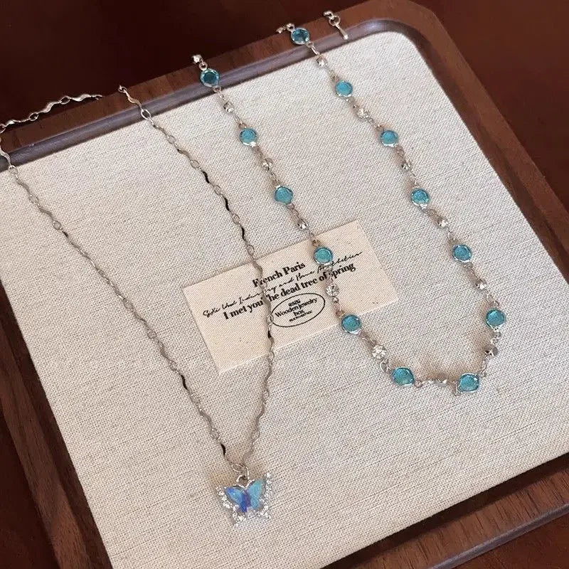Blue butterfly necklace