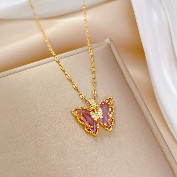 Purple butterfly necklace