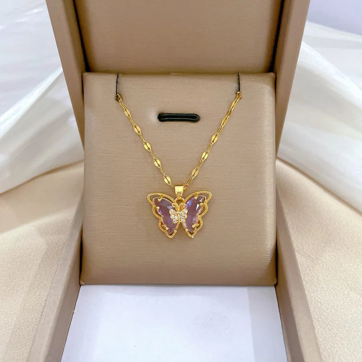 Purple butterfly necklace