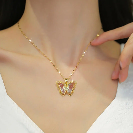 Purple butterfly necklace