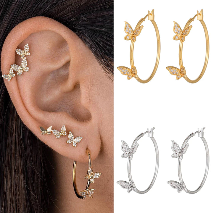 Butterfly hoop earrings
